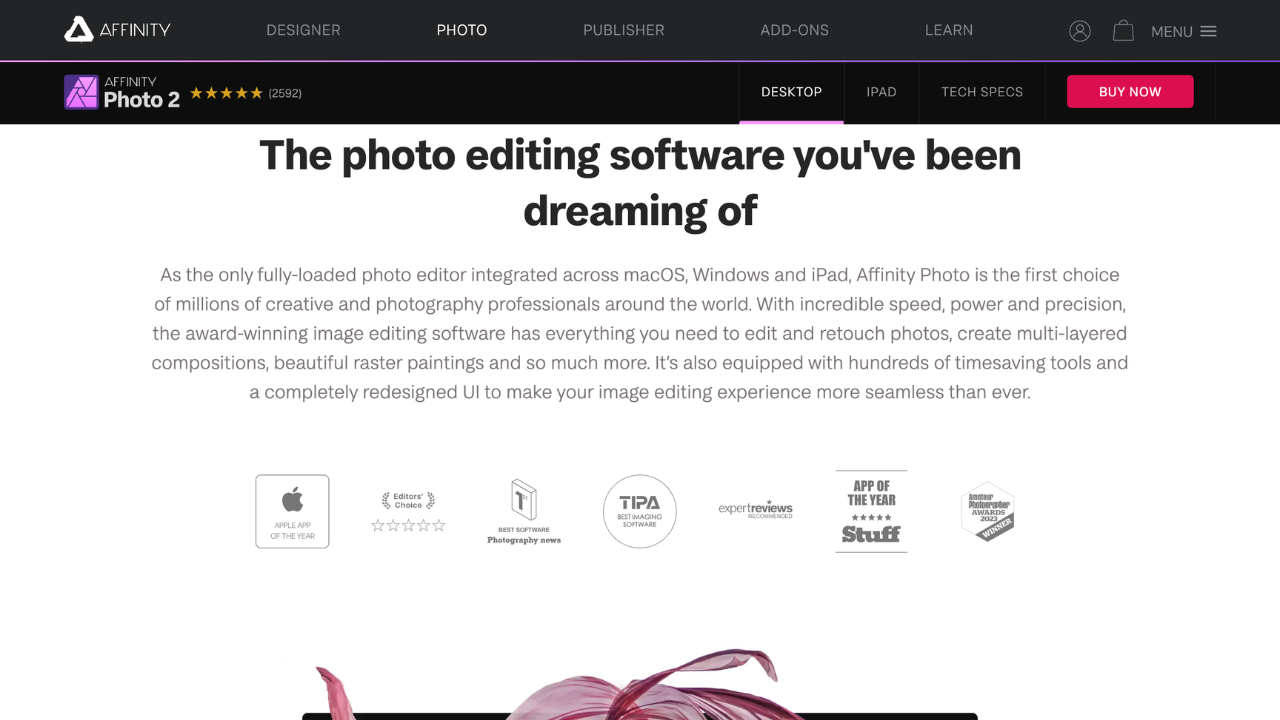 Screenshot of Affinity Photo 2 website