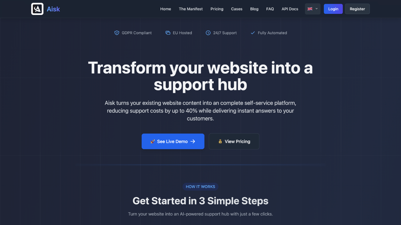 Screenshot of Aisk website