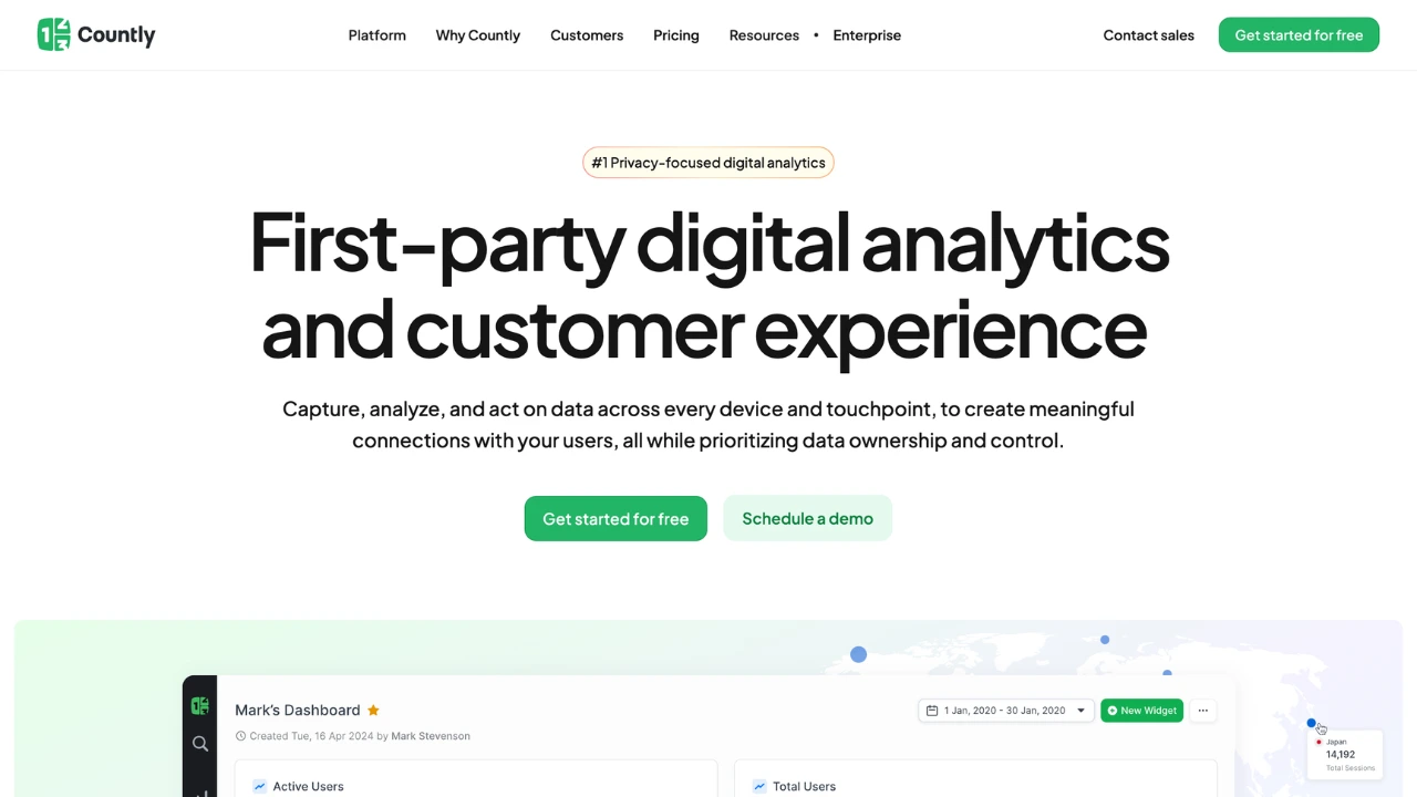 Screenshot of Countly website