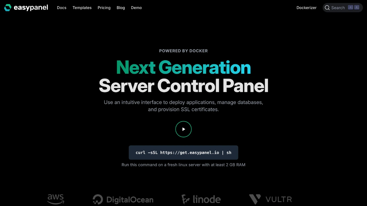 Screenshot of Easypanel website