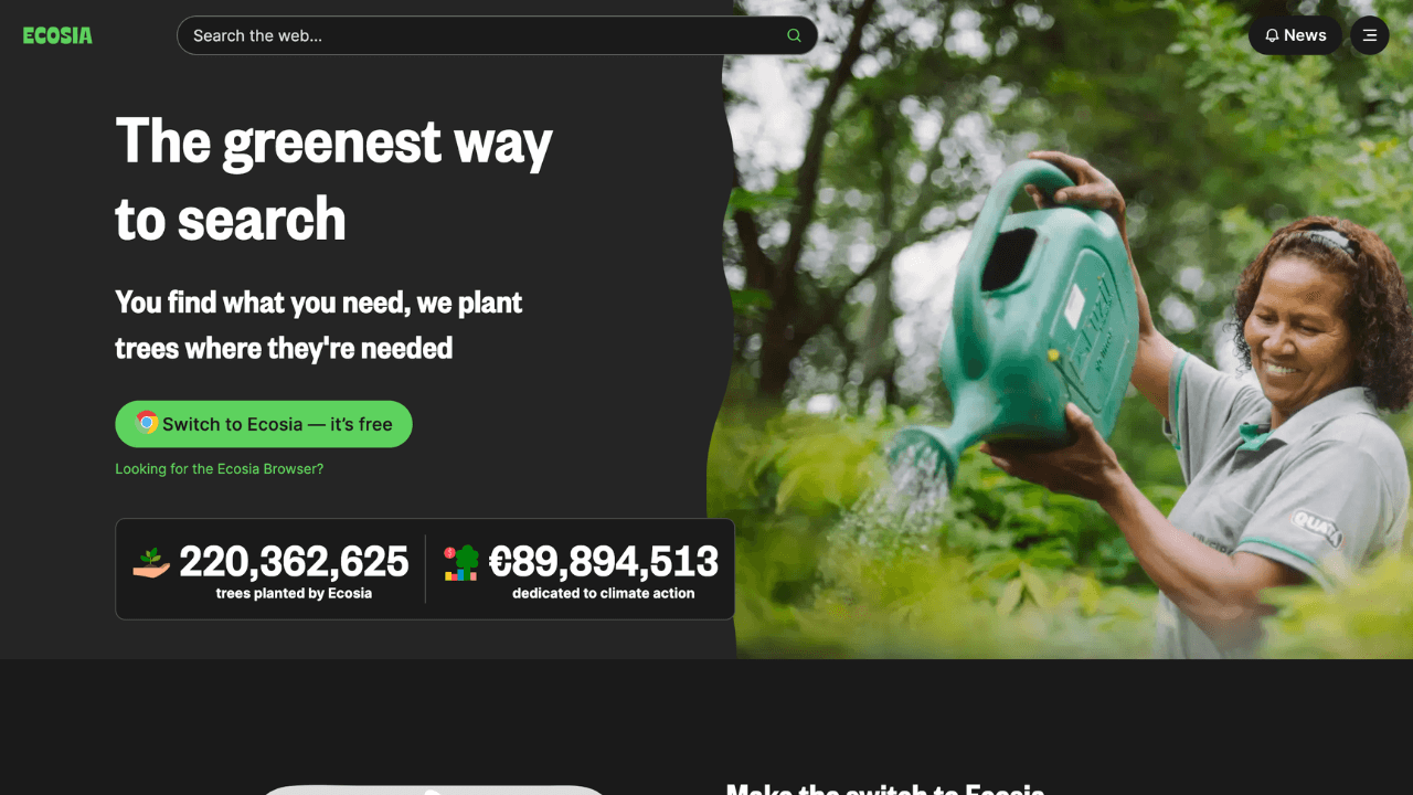 Screenshot of Ecosia website