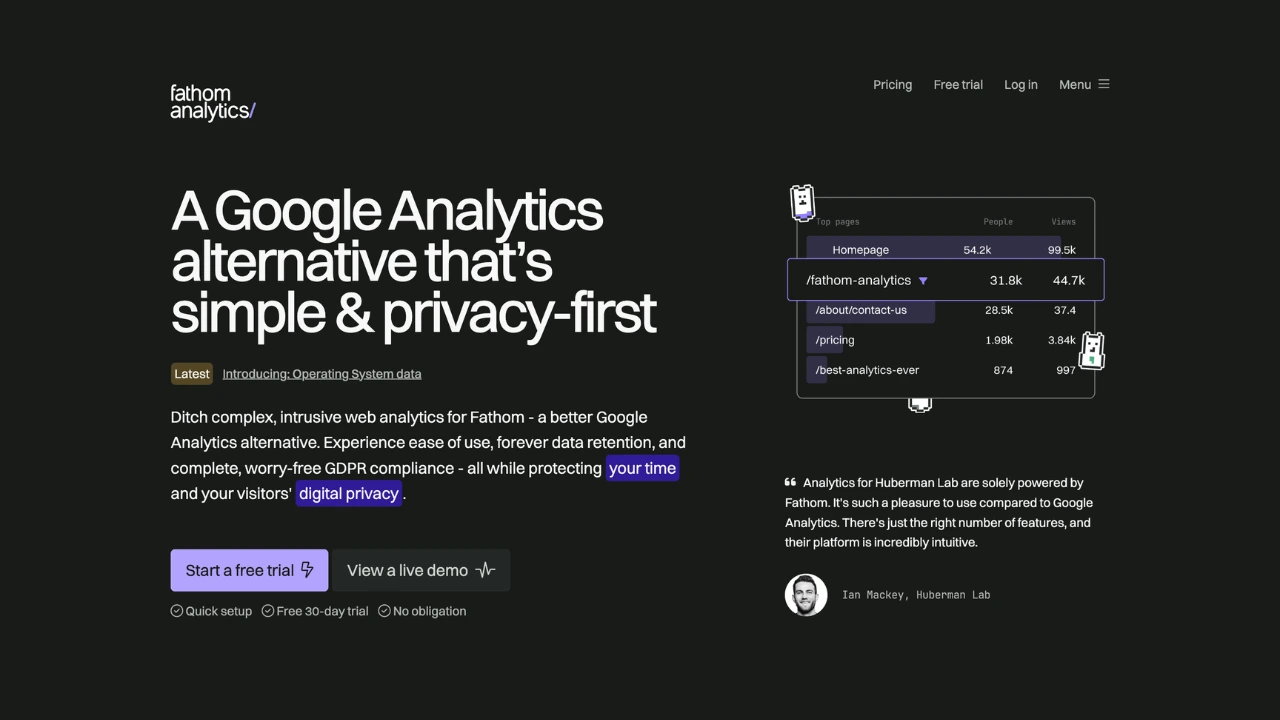 Screenshot of Fathom Analytics website