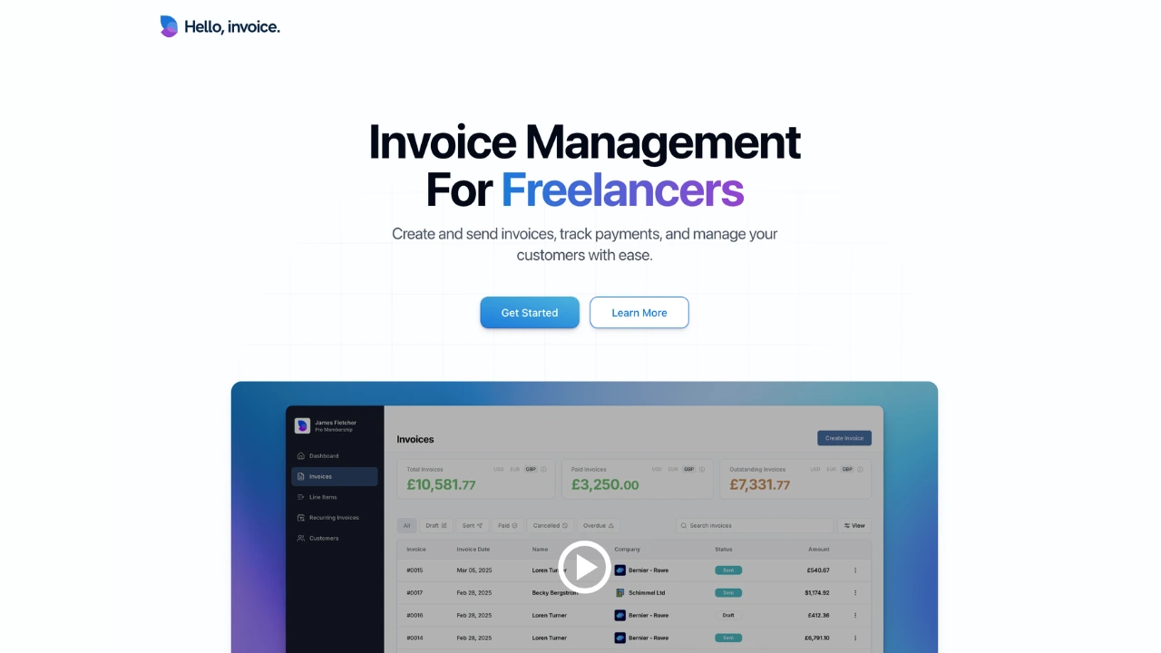 Screenshot of Hello Invoice website