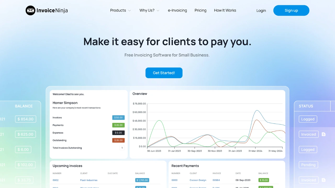 Screenshot of InvoiceNinja website