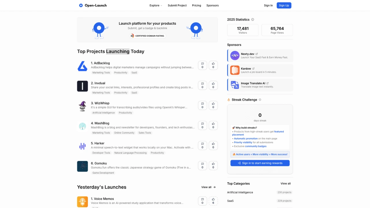 Screenshot of Open-Launch website