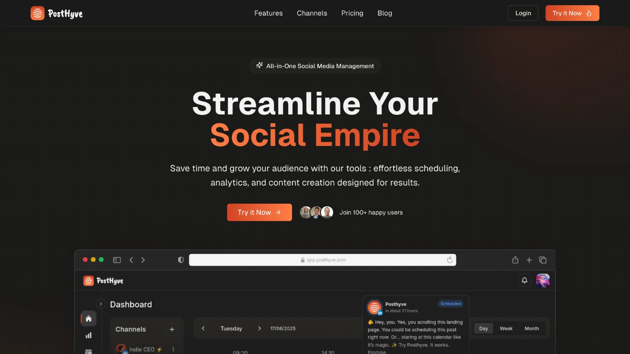 Screenshot of Posthyve website