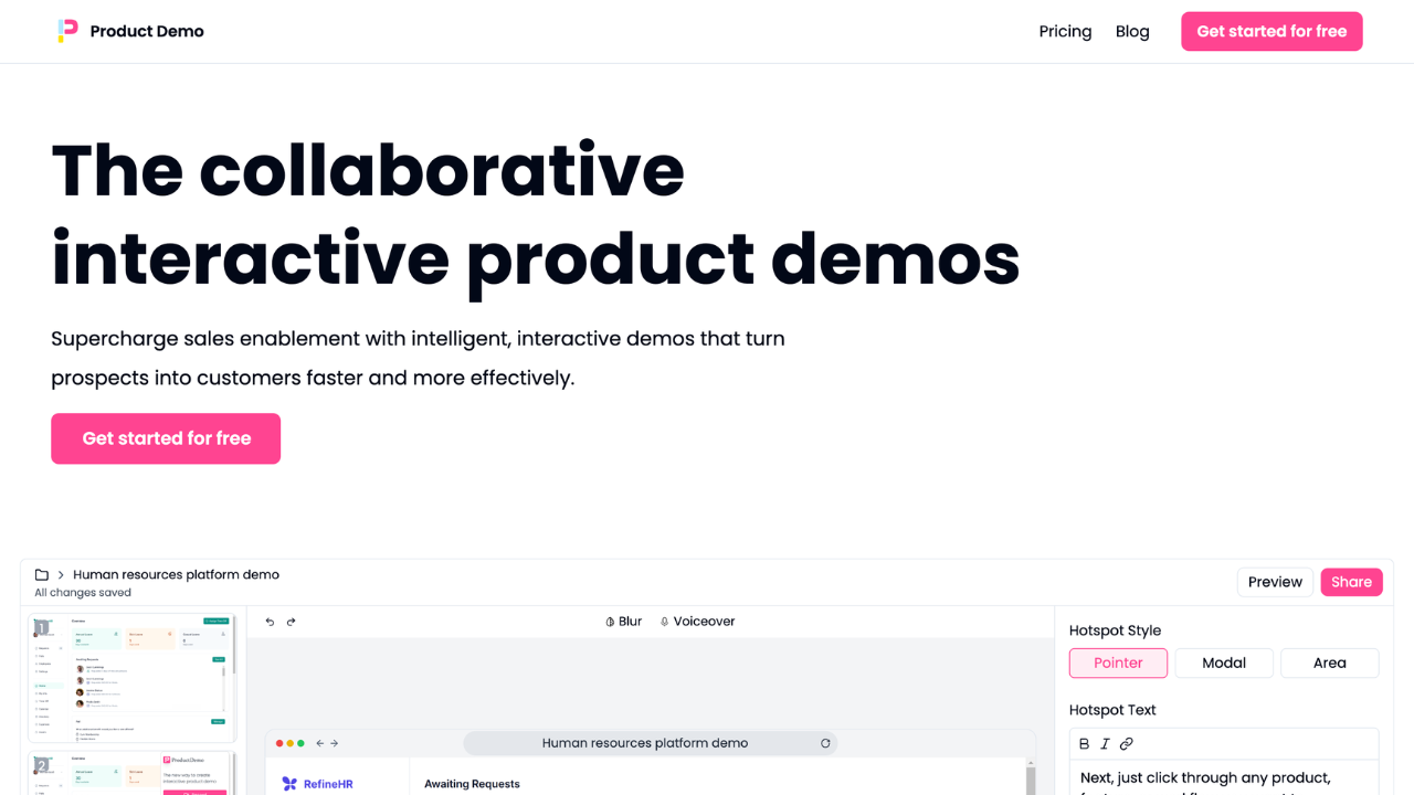 Screenshot of ProductDemo website