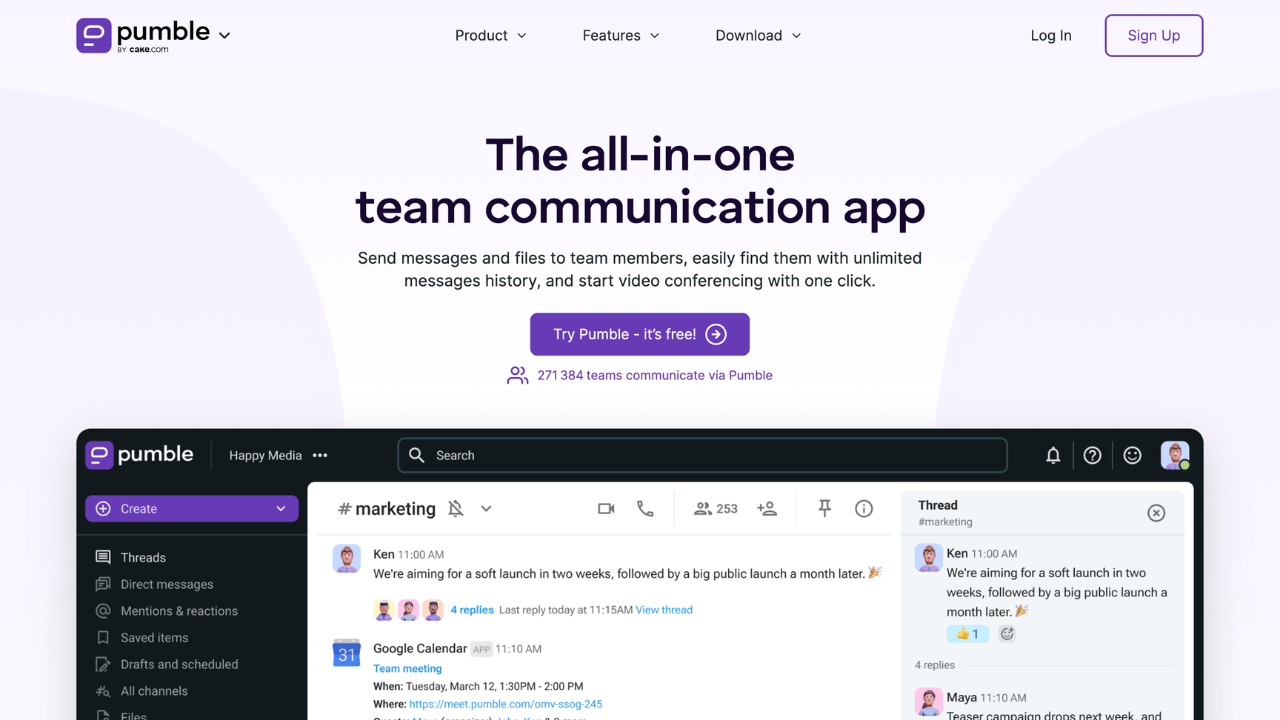 Screenshot of Pumble website