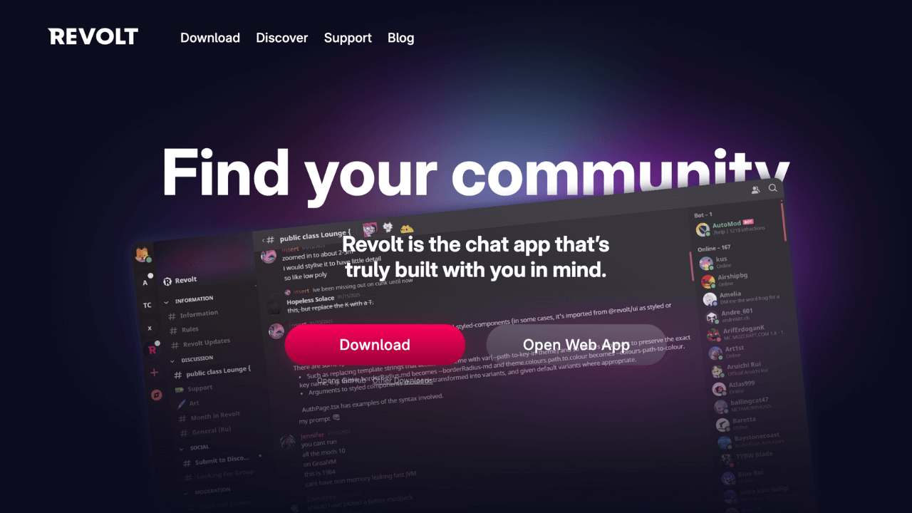 Screenshot of Revolt website