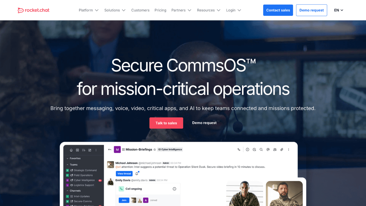Screenshot of Rocket.Chat website