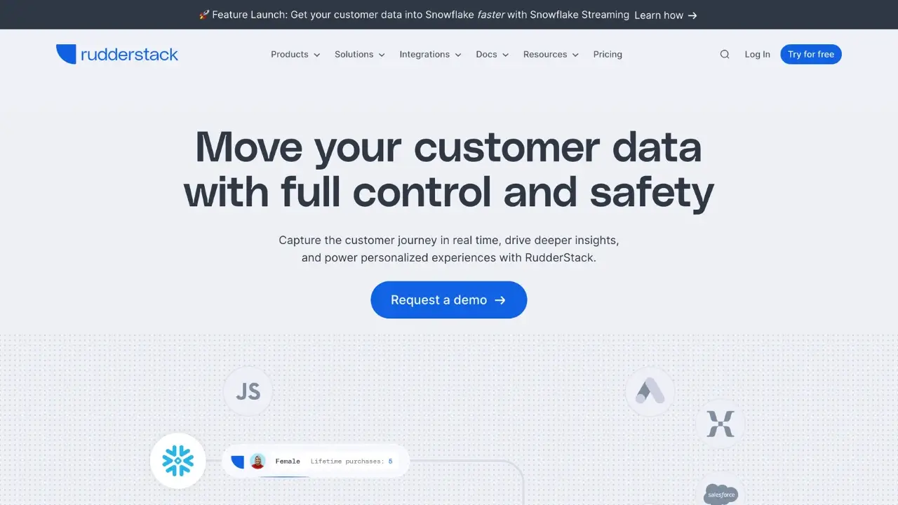 Screenshot of Rudderstack website
