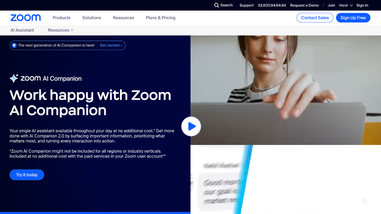 Screenshot of Zoom AI Companion website