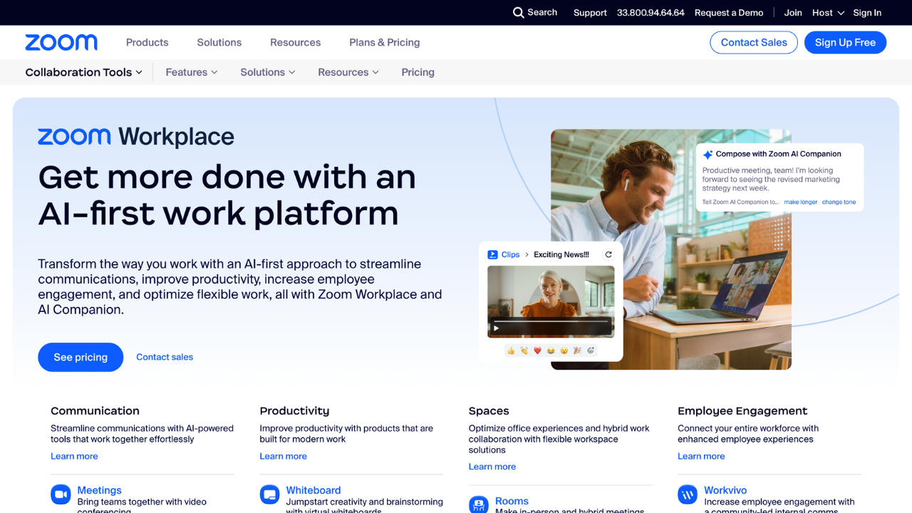 Screenshot of Zoom Workplace website